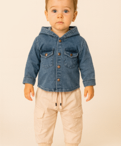 Alternative view of Erkek Çocuk Kot Gömlekli Kapşonlu Cepli Kargocepli Pantolonlu 2li Kot Takım