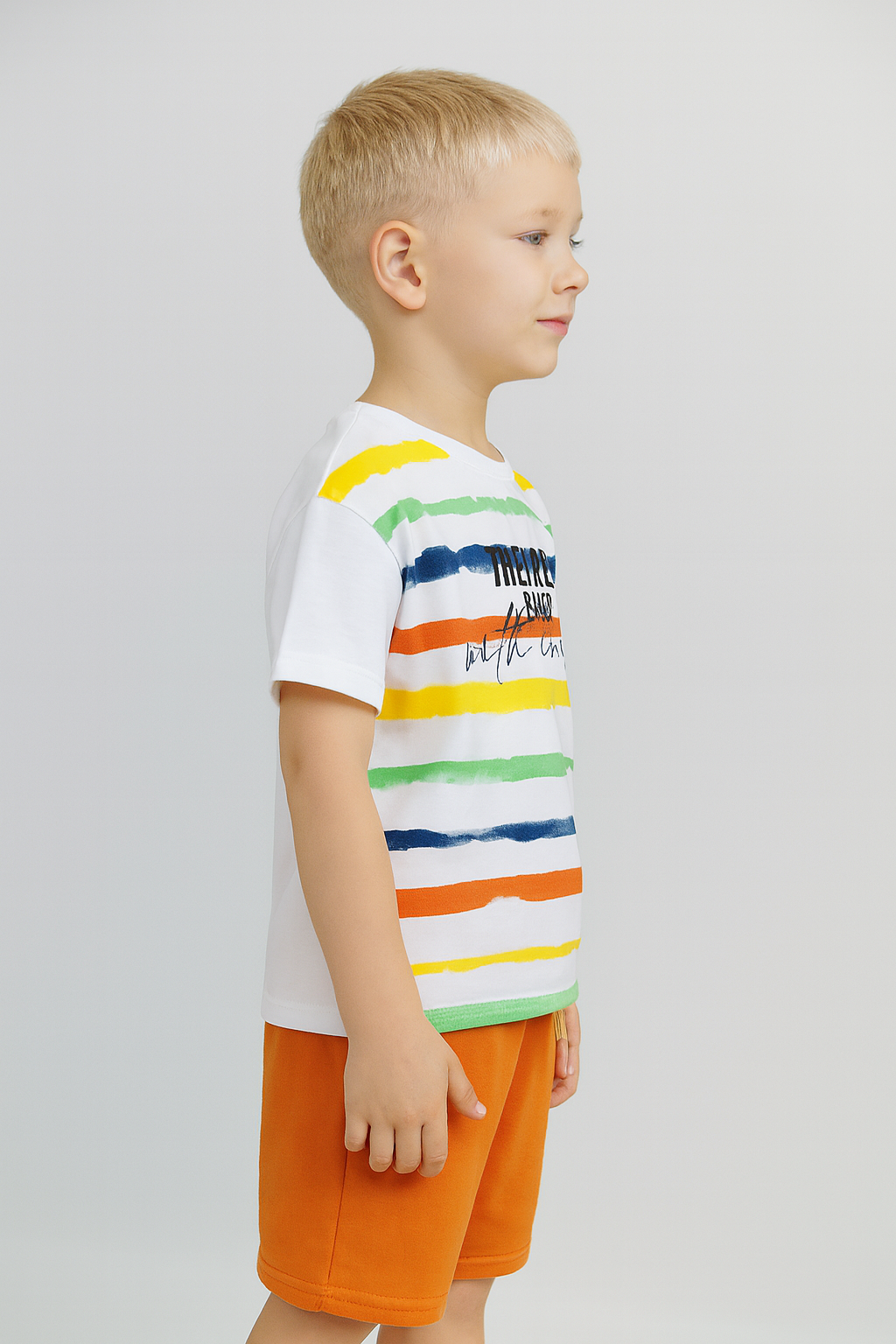 Çizgili Tişört & Turuncu Şort Erkek Çocuk Takımı - Görsel 3