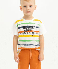 Alternative view of Çizgili Tişört & Turuncu Şort Erkek Çocuk Takımı